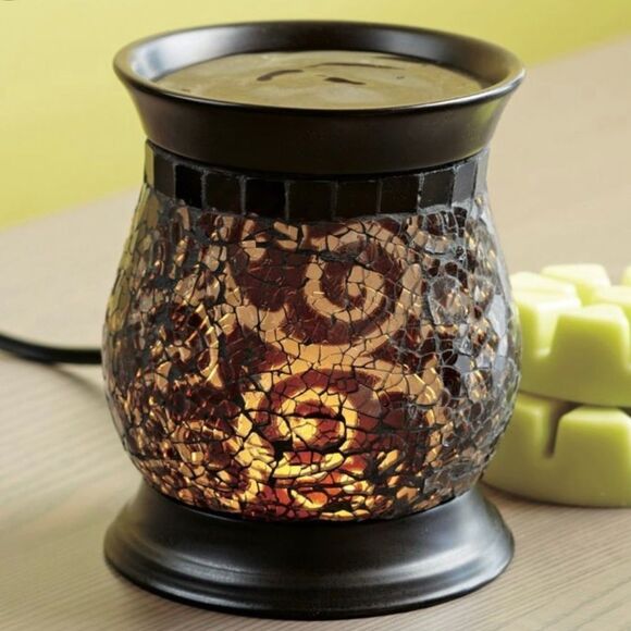 PARTYLITE Melts Warmer Electric Warmer Amaretto Swirl mosaic glass NEW - Picture 1 of 10